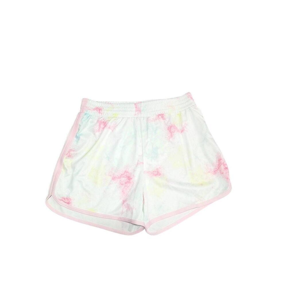 Zelos Pastel Tie-dye Dolphin-hem Athletic Shorts Pink, Yellow, and Green White E